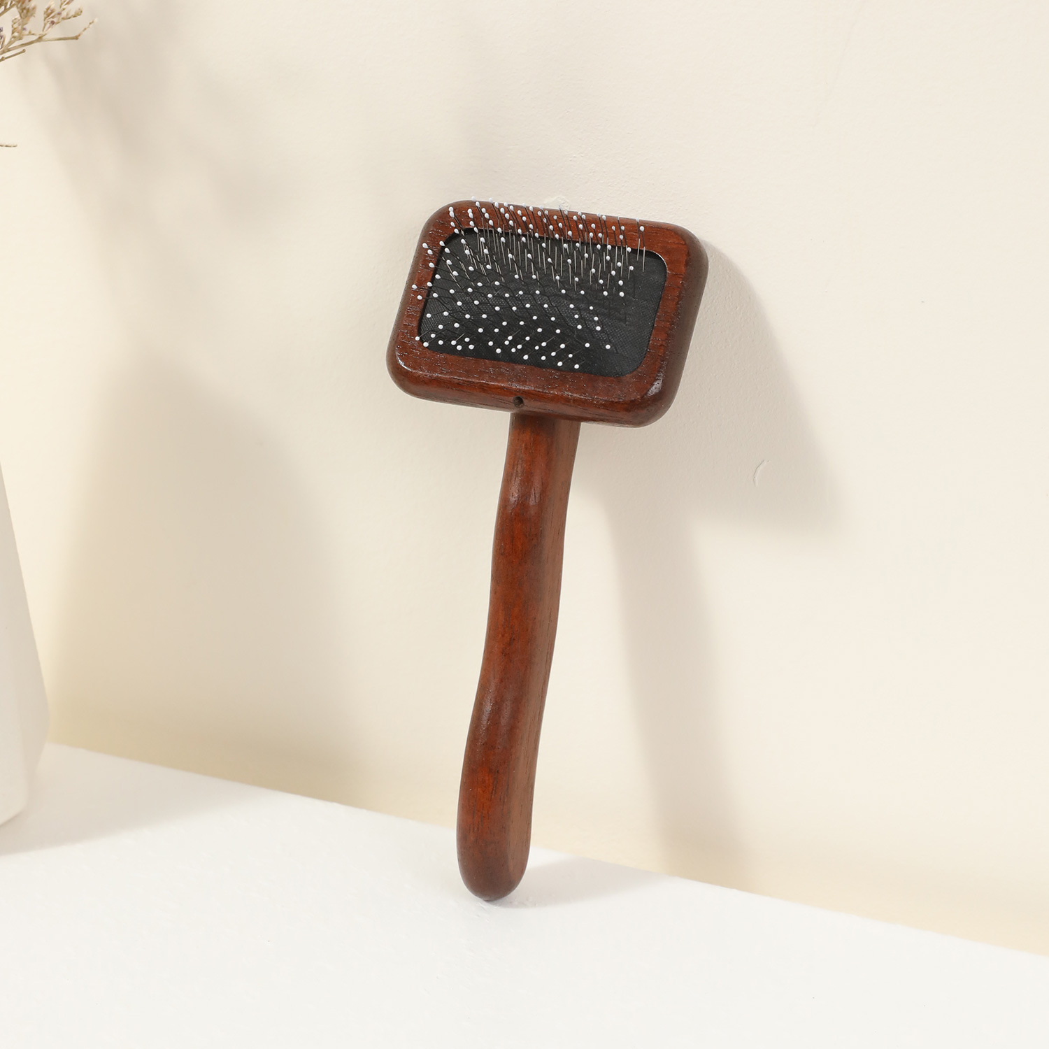 Solid Wood Handle Cushion Steel Needle Fine-Tooth Dematting Comb