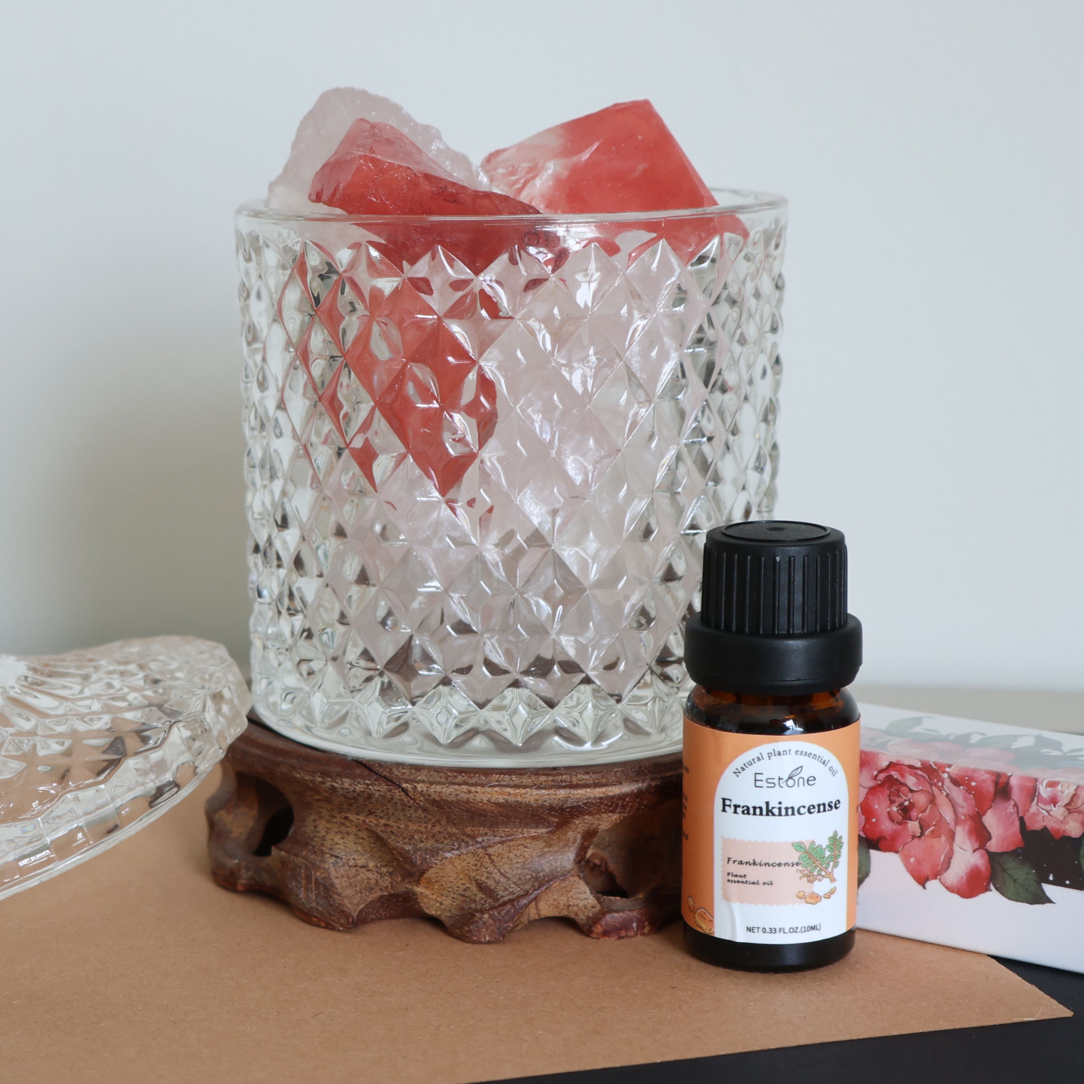 【Oil-Soluble】Frankincense Essential Oil 10ML*2 & Red Fluorite LED Cup Light