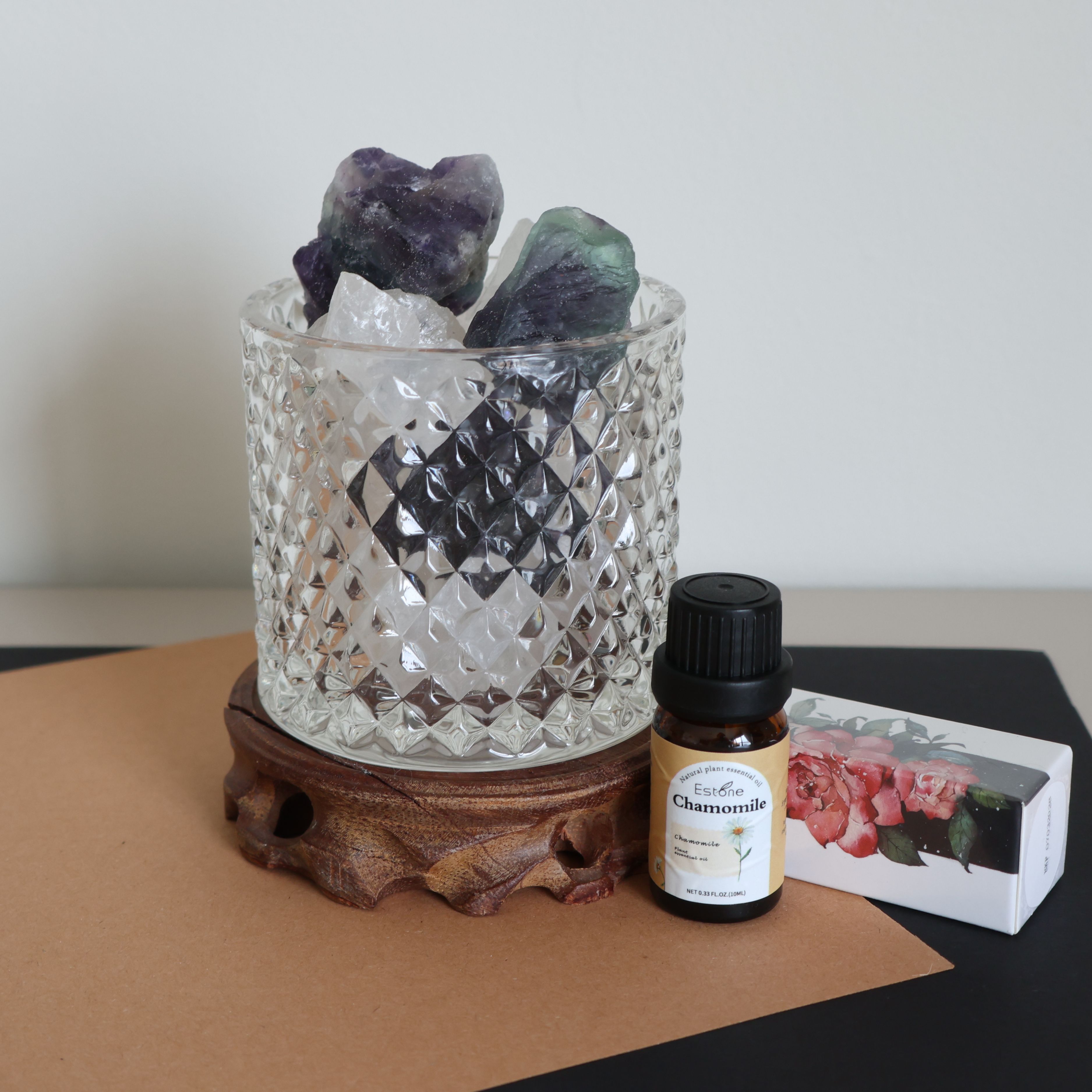 【Oil-Soluble】Chamomile Essential Oil 10ML*2 & Bull Blood Stone and Lava Stone Cup