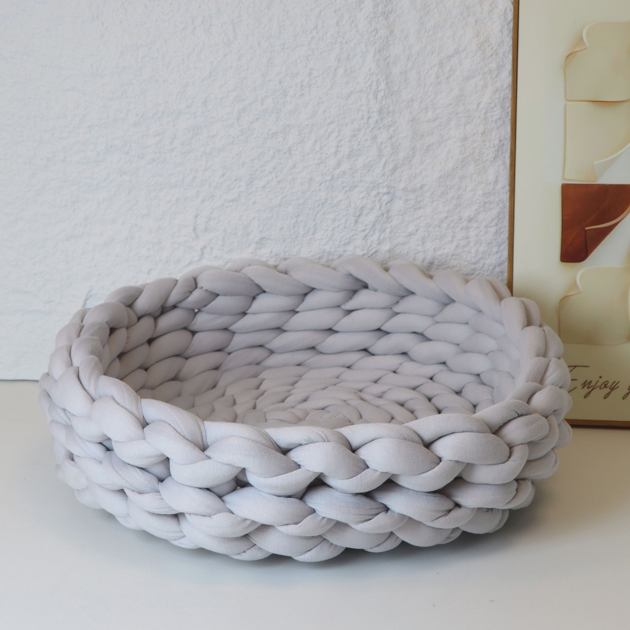 Grey Icelandic Cotton Handwoven Cooling Cat Bed