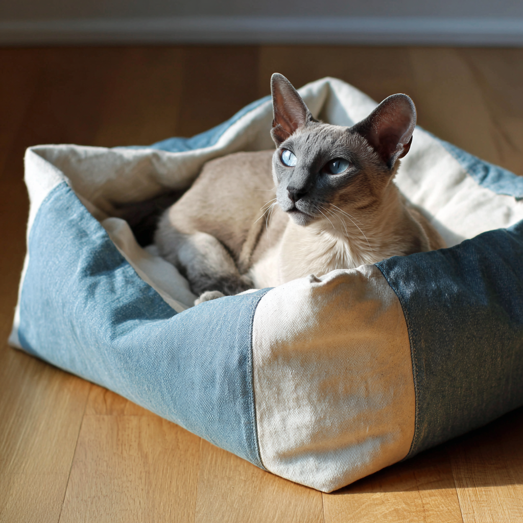 Designed Linen Denim Cat Bed (50cm × 50cm)